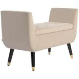 HOMCOM Luxus Sitzbank Polsterbank mit Stauraum Armlehnen Truhenbank Samtartiges Polyester Gummiholz Beige 107 x 42 x 65 cm   Aosom – Bild 1