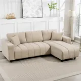 HOMCOM Ecksofa, 3 Sitzer Couch mit umkehrbarer Chaiselongue, Kissen, Sofa in L-Form, Gepolstert Eckcouch mit Leinen-Optik für Wohnzimmer, Schlafzimmer 242 x 156 x 87 cm, Beige   Aosom – Bild 3