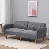 HOMCOM Schlafsofa  Klappsofa 2-Sitzer, Bettsofa mit Schlaffunktion, leinenartiges Polyester, Gummiholz, Grau, 173x75x73cm  Aosom – Bild 3