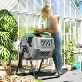 Outsunny Trommel-Komposter, 160L Gartenkomposter mit 2 Kammern, Drehbarer Schnellkomposter, für Bio- und Garten-Abfälle, Grau   Aosom – Bild 3