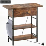 HOMCOM Beistelltisch Nachttisch mit Steckdosenleiste, 2 Ebenen, Couchtisch mit USB-Anschlüssen, Stauraum Wohnzimmertisch Sofatisch für Wohnzimmer Schlafzimmer 60 x 29,8 x 58,5 cm Rustikal Braun   Aosom – Bild 1