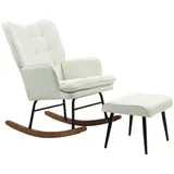 HOMCOM Schaukelstuhl bis 130 kg Schwingsessel mit Hocker Armlehnsessel Stillsessel Leinenoptik Schaukelsessel für Wohnzimmer & Schlafzimmer   Aosom.de – Bild 1