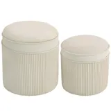 HOMCOM 2er Set Sitzhocker mit Stauraum Hocker mit Deckel, Runder Fußhocker Polsterhocker mit Samtoptik Ottomane 36 x 36 x 41,5 cm Cremeweiß   Aosom – Bild 1