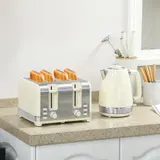 HOMCOM Wasserkocher Toaster Set Frühstück-Set mit 4 Scheiben Toaster, 1,7L Wasserkocher, 2200 W, 7 Bräunungsstufen, Krümelfach, Auftauen, Aufwärmen und Strix Thermostat, Creme   Aosom – Bild 3