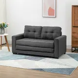HOMCOM Schlafsofa  Klappsofa 2-Sitzer, Bettsofa mit Schlaffunktion, Leinen-Touch, Gummiholz, Grau, 147,5x75x85cm  Aosom – Bild 3
