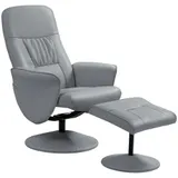 HOMCOM Relaxsessel mit Hocker, Fernsehsessel, TV Sessel mit Liegefunktion, Drehbarer Polstersessel für Wohnzimmer, Schlafzimmer, bis 160 kg, Kunstleder, Hellgrau   Aosom – Bild 1