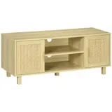 HOMCOM Fernsehtisch Lowboard TV-Bank TV-Kommode mit 2 Rattantüren und offenen Regalen aus MDF Natur 115x40x48 cm modern & funktional   Aosom.de – Bild 1