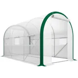 Outsunny Foliengewächshaus 3,58 x 2,1 x 2,1 m Tunnelgewächshaus mit Rolltür für Garten & Balkon, verzinkter Stahl, weiß   Aosom.de – Bild 1