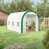 Outsunny Foliengewächshaus 3,58 x 2,1 x 2,1 m Tunnelgewächshaus mit Rolltür für Garten & Balkon, verzinkter Stahl, weiß   Aosom.de – Bild 3