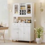 HOMCOM Küchenschrank, Buffetschrank mit verstellbaren Regalen, 4 Türen, Schublade, Vorratsschrank, Hochschrank mit 2 Glastüre , 100 x 40 x 180 cm, Weiß   Aosom – Bild 3