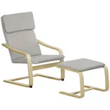 HOMCOM 2er-Set Loungesessel mit Hocker und Armlehne, Kopfstütze, Leinenbezug, Fußpolster aus Polyester, Eukalyptus, hellgrau 66,5 x 80 x 99 cm   Aosom.de – Bild 1