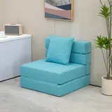 HOMCOM Schlafsessel klappbar 2-in-1 Klappsessel mit Bettfunktion Relaxsessel mit Kissen Gästebett bis 100 kg belastbar Blau   Aosom.de – Bild 3