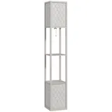 HOMCOM Stehlampe mit Regal, Stehleuchte mit Doppellicht, 40 W Standlampe mit E27 Sockel, 2 Ablagen, exkl. Leuchtmittel, für Wohnzimmer, Schlafzimmer, Hellgrau   Aosom – Bild 1