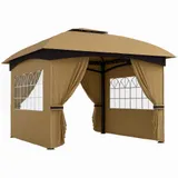 Outsunny Pavillon ca. 3,4x3,4 m wasserabweisend Gartenpavillon mit 4 Seitenteilen, Doppeldach, Partyzelt mit UV-Schutz Gartenzelt mit verzinktem Metallrahmen, für Garten Beige   Aosom – Bild 1