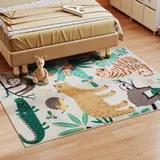HOMCOM Teppich Anti-Rutsch Wohnzimmerteppich Kurzflor mit Dschungel-Muster, Fleece-Optik, Modern-Design für Wohnzimmer Terrasse Balkon & Küche, 160 x 120 cm, Mehrfarbig   Aosom – Bild 3
