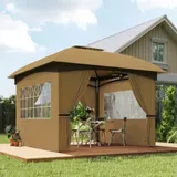 Outsunny Pavillon ca. 3,4x3,4 m wasserabweisend Gartenpavillon mit 4 Seitenteilen, Doppeldach, Partyzelt mit UV-Schutz Gartenzelt mit verzinktem Metallrahmen, für Garten Beige   Aosom – Bild 3