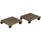 Outsunny 2er-Set Pflanzenroller rollbarer Pflanzenständer mit Bremsen 30x30cm dunkelbraun für Innen und Außen   Aosom.de – Bild 1