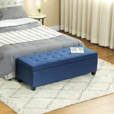 HOMCOM Sitzbank, Polsterbank mit Stauraum, Bettbank mit Deckel, Leinenoptik, Truhenbank, Aufbewahrungsbank für Wohnzimmer, Schlafzimmer, Blau, 125 x 49 x 41,5 cm   Aosom – Bild 3