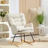 HOMCOM Schaukelstuhl Schwingsessel Armlehnsessel, Stillsessel mit Chenilleoptik, Schaukelsessel bis 120 kg Belastbarkeit für Schlafzimmer, Wohnzimmer, Beige   Aosom – Bild 3