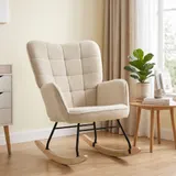 HOMCOM Schaukelstuhl  Schwingsessel, Akzentstuhl, Relaxsessel mit Berbervlies, für Schlafzimmer, bis 120 kg, Beige, 71x92x101 cm  Aosom – Bild 3
