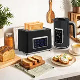 HOMCOM Wasserkocher Toaster Set 1,7L Edelstahl Wasserkocher 2 Scheiben Toaster 2200W Frühstücksset mit 6 Bräunungsstufen, Memory-Funktion, Auftauen, Aufwärmen, Krümelfach, LED-Touchscreen Schwarz   Aosom – Bild 3