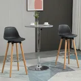 HOMCOM Barhocker 2er Set, Gepolstert Barstuhl mit Holzbeine und Rückenlehne, Küchenstühle mit Fußstütze aus Stahl, Tresenhocker für Küche, Wohnzimmer, Esszimmer, Kunstleder, Schwarz   Aosom – Bild 3