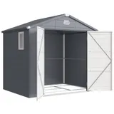 Outsunny Gerätehaus 4,1m³, Gartenhaus mit Pultdach, 240 x 190 x 180/228 cm, Geräteschuppen mit Abschließbar Tür, Fenster, Fahrradgarage, Gartenschrank aus Aluminium, für Hinterhof, Garten, Grau   Aosom – Bild 1
