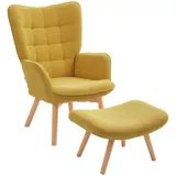 HOMCOM Sessel mit Hocker Skandinavisch, Belastbarkeit 150 kg, moderner Sessel mit Hocker, Armlehnstuhl mit Holzbeine, Gelb   Aosom.de – Bild 1