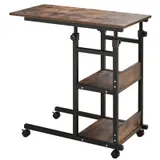 HOMCOM Beistelltisch mit Rollen Höhenverstellbarer Couchtisch 80x40x72-82 cm Schwarz Metall 2 Regale für Wohnzimmer & Home Office   Aosom.de – Bild 1