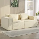 HOMCOM 3-Sitzer Sofa, 202 cm Cloud-Couch ohne Gestell Loungesofa mit 2 Lendenkissen, Breite Armlehnen, Tiefer Sitzfläche, Gepolstert Polstersofa mit Cordoptik für Wohnzimmer, Schlafzimmer, Beige   Aosom – Bild 3