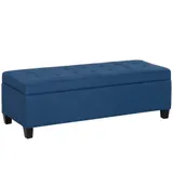 HOMCOM Sitzbank, Polsterbank mit Stauraum, Bettbank mit Deckel, Leinenoptik, Truhenbank, Aufbewahrungsbank für Wohnzimmer, Schlafzimmer, Blau, 125 x 49 x 41,5 cm   Aosom – Bild 1