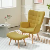 HOMCOM Sessel mit Hocker Skandinavisch, Belastbarkeit 150 kg, moderner Sessel mit Hocker, Armlehnstuhl mit Holzbeine, Gelb   Aosom.de – Bild 3