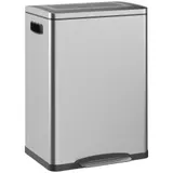 HOMCOM Mülleimer 40L Treteimer Abfalleimer mit Deckel und Fußpedal, Müllbehälter mit 2 Inneneimern, Soft-Close-Funktion für Wohnzimmer, Büro, Edelstahl, Silber, 40 x 34,8 x 59 cm   Aosom – Bild 1