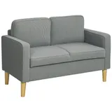 HOMCOM Sofa 2 Sitzer klein Couch mit Armlehne, Stauraum, modern Polstersofa mit Cordoptik, Holzbeine, Kissen, Loungesofa für Wohnzimmer, Schlafzimmer, 117 x 63 x 79 cm, Hellgrau   Aosom – Bild 1