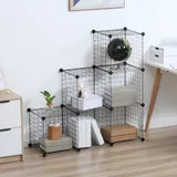 HOMCOM Steckregal, Regalsystem mit 6 Fächern, DIY Würfelregal aus Drahtgitter, Stufenregal für Wohnzimmer, Schlafzimmer, Schwarz, 109 x 37 x 109 cm   Aosom – Bild 3