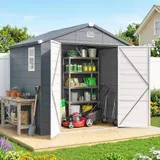 Outsunny Gerätehaus 4,1m³, Gartenhaus mit Pultdach, 240 x 190 x 180/228 cm, Geräteschuppen mit Abschließbar Tür, Fenster, Fahrradgarage, Gartenschrank aus Aluminium, für Hinterhof, Garten, Grau   Aosom – Bild 3