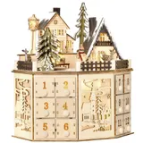 HOMCOM Weihnachts-Adventskalender mit 24 Zugkästen, LED-Lichter, Adventskalenderbox aus Sperrholz, 25 x 20 x 29 cm für festliche Dekoration   Aosom.de – Bild 1