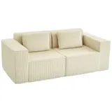 HOMCOM 3-Sitzer Sofa, 202 cm Cloud-Couch ohne Gestell Loungesofa mit 2 Lendenkissen, Breite Armlehnen, Tiefer Sitzfläche, Gepolstert Polstersofa mit Cordoptik für Wohnzimmer, Schlafzimmer, Beige   Aosom – Bild 1