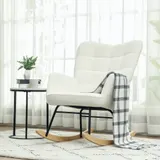 HOMCOM Schaukelstuhl, Schaukelsessel mit Berbervliesoptik, Armlehne, Gepolsterter Sessel mit Holzkufen, Relaxsessel für Wohnzimmer, Schlafzimmer, bis 120kg belastbar, Weiß   Aosom – Bild 3