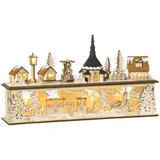 HOMCOM Weihnachtsdeko verschneites Weihnachtsdorf mit 10 LEDs beleuchtet Winterlandschaft Tischdeko Fensterdeko Natur 45 x 10 x 25 cm   Aosom.de – Bild 1
