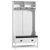 HOMCOM 2-in-1 Garderobenständer, Kleiderständer mit 4 Haken, Garderobe mit Schuhbank und Ablagen, Jackenständer mit Kippschutz, für Eingangsbereich, Flur, Schlafzimmer, Weiß+Grau   Aosom – Bild 1