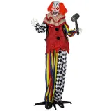 Outsunny Halloween Dekoration, 173 cm Halloween Clown mit leuchtenden Augen, beweglichen geräuschaktivierten Arme Kopf, Garten Dekofigur mit Hammer, gruseligem Sound, für Party Spukhaus Requisite   Aosom – Bild 1