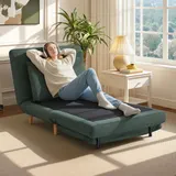 HOMCOM Schlafsessel 3-in-1 klappbar Schlafsofa mit Bettfunktion, Lendenkissen Dick Gepolstert Relaxsessel mit Verstellbarer Rückenlehne, Leinenoptik, Holzbeine Chaiselongue für Wohnzimmer, Dunkelgrün   Aosom – Bild 3