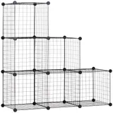 HOMCOM Steckregal, Regalsystem mit 6 Fächern, DIY Würfelregal aus Drahtgitter, Stufenregal für Wohnzimmer, Schlafzimmer, Schwarz, 109 x 37 x 109 cm   Aosom – Bild 1