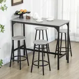 HOMCOM Bartisch mit Barhocker Set, 5-tlg. Bartisch-Set, Küchentisch mit 4 Barhocker, Essgruppe im Industriedesign, für Küche, Esszimmer, Metall, Grau   Aosom – Bild 3