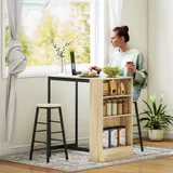 HOMCOM Bartisch mit Barhocker Set, 3-tlg. Bartisch-Set mit Küchentisch, Stauraum, 2 Hocker, Fußstützen, im Modern-Stil, Platzsparend Essgruppe für Esszimmer, Küche, Stahl, Eiche   Aosom – Bild 3