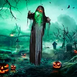 HOMCOM 183cm Halloween Dekoration Hängendes Monster mit grün LED-Lichter, Soundfunktion, Haustür Deko mit verstellbare Arme, Garten Dekofigur in Lebensgröße für Party   Aosom – Bild 3