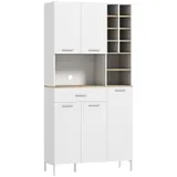 HOMCOM Küchenschrank Buffetschrank mit Arbeitsplatte, 5 Türen, Weinregal, Schublade, Hochschrank mit Verstellbaren Einlegeböden, Kabelloch, Moderner Vorratsschrank, Weiß, 90 x 35 x 183 cm   Aosom – Bild 1