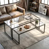 HOMCOM Couchtisch 2er-Set Beistelltisch Kaffeetisch Satztisch Glastisch Sofatisch Wohnzimmertisch schwarz aus Stahl für Wohnzimmer & Schlafzimmer   Aosom.de – Bild 3
