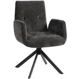 HOMCOM Sessel Drehbar Loungesessel mit Armlehne, Wolle-Leinenoptik, modern Polsterstuhl mit Knopfheftung, Stahlbeine, für Wohnzimmer, Schlafzimmer, Schwarz   Aosom – Bild 1